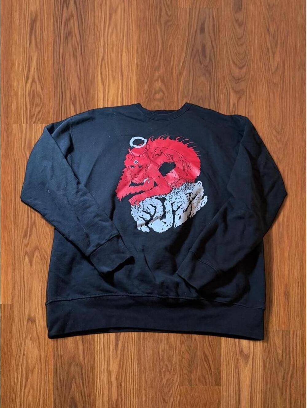 Tultex Black Demon Sweatshirt Mens Small fuzz Graphic Y2K Streetwear